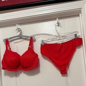 Lane Bryant Cacique panty bra set 38DD 18/20 thong Balconette bright red